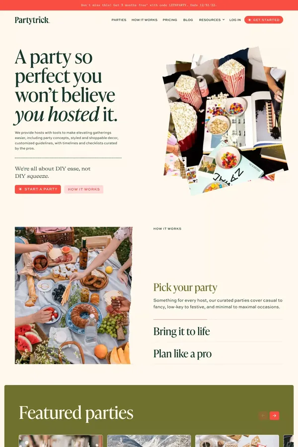 Partytrick • Memorable Gatherings Made Doable - Landing design inspiration