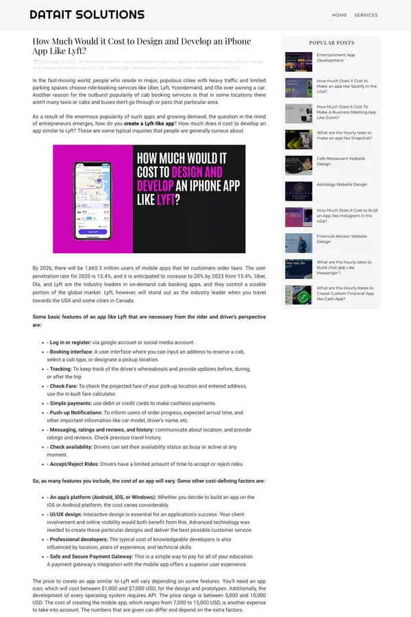 How Much Would it Cost to Design and Develop an iPhone App Like Lyft? - DataIT Solutions - Blog Post design inspiration
