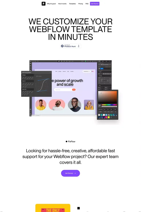 FixFlow — Reliable, premium, and creative customizations for your Webflow projects and templates - Landing design inspiration