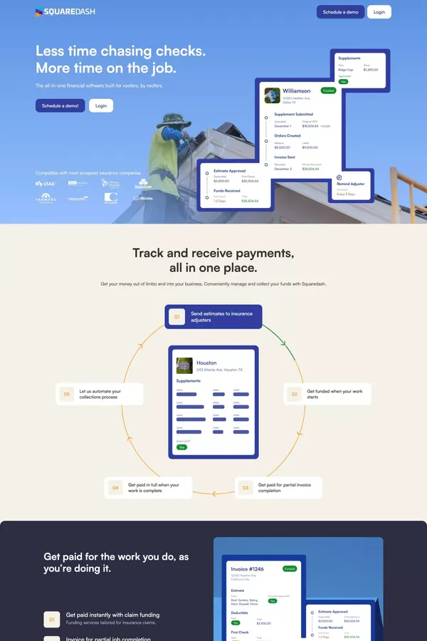 Claim Funding Software For Roofers | SquareDash - Landing design inspiration
