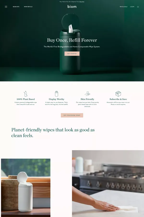 biom | Biodegradable and Eco-Friendly Wipes - Ecommerce design inspiration