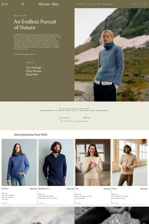 O.A.D. - Knitwear that lasts - Ecommerce design inspiration