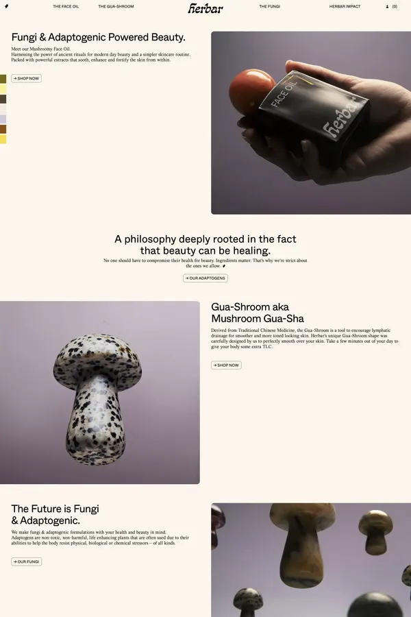 Herbar: Fungi & Adaptogenic Powered Beauty - Ecommerce design inspiration