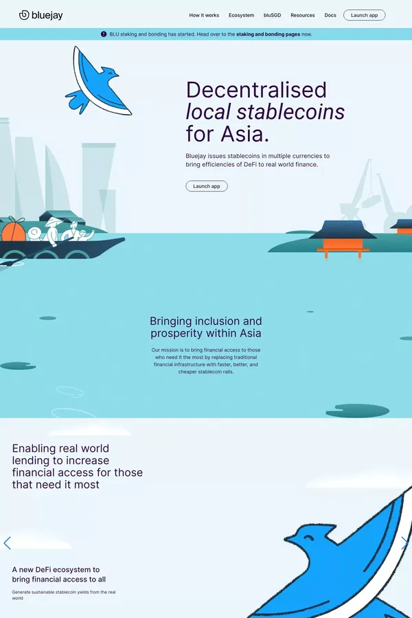 Bluejay Finance - Decentralized local stablecoins for Asia - website design inspiration