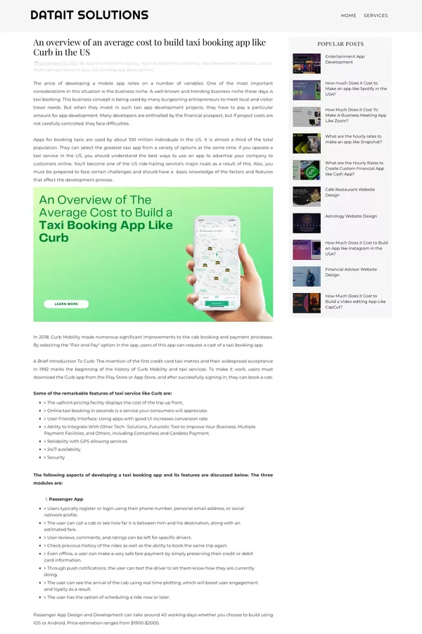 An overview of an average cost to build taxi booking app like Curb in the US - DataIT Solutions - Blog Post design inspiration