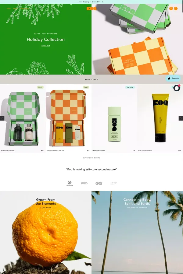 Koa - Tropic Active Skincare - Ecommerce design inspiration