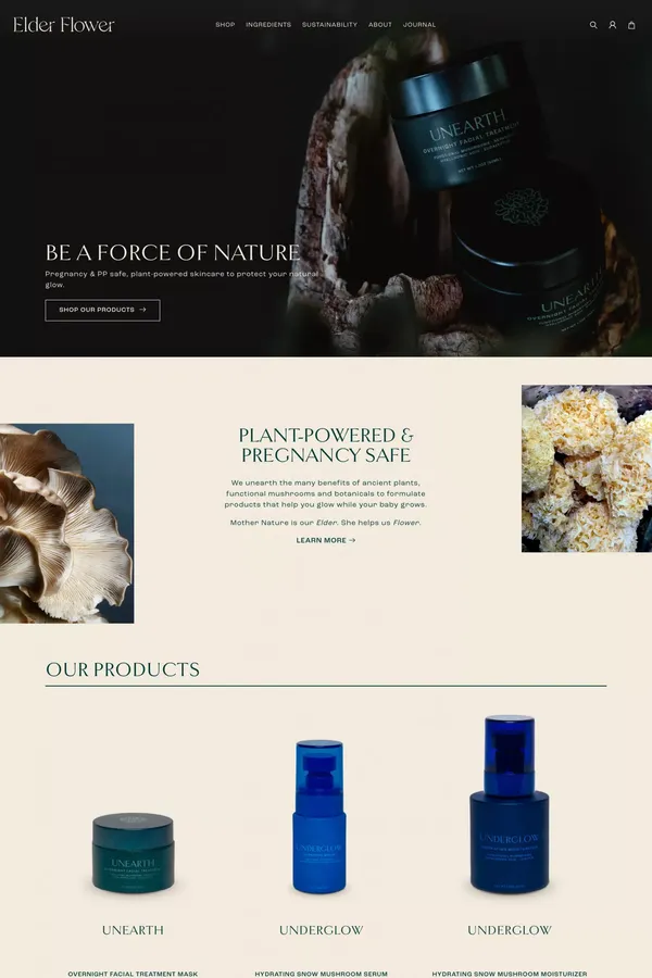 Natural Functional Mushroom Skincare | Elder Flower - Ecommerce design inspiration