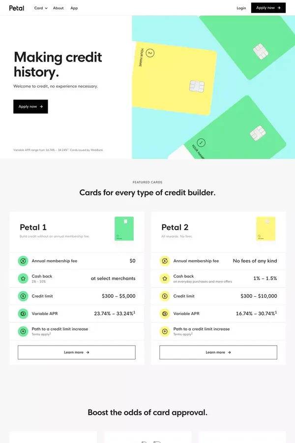 Petal - Responsible credit for the modern world. - Landing design inspiration