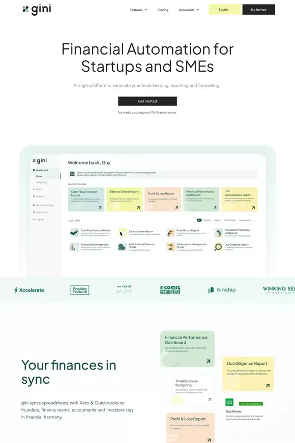 gini | Financial planning and forecasting in <10 minutes - Landing design inspiration