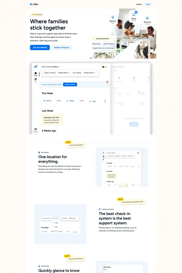 Hike - Save your family time, literally. - Landing design inspiration