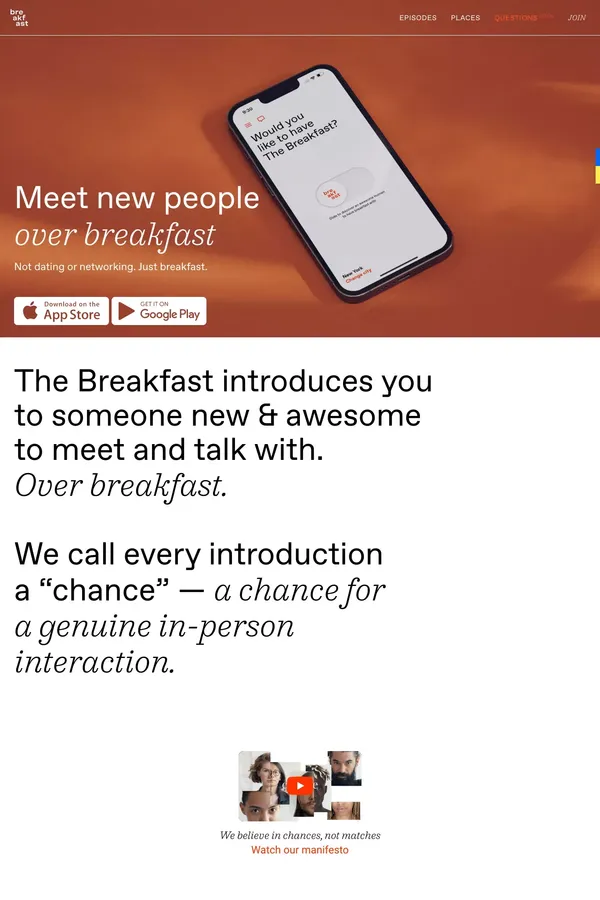 The Breakfast — Meet new people over breakfast - Landing design inspiration