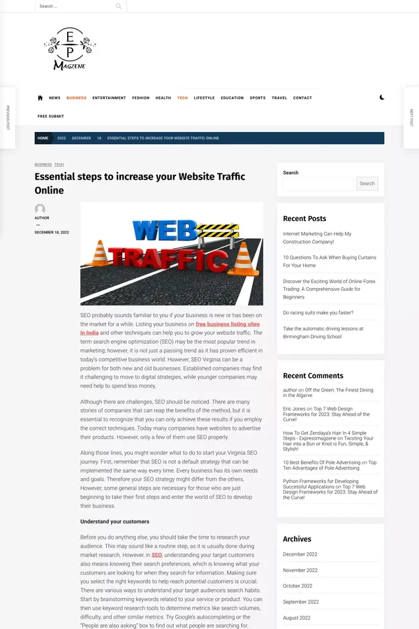 Essential steps to increase your website traffic online - Blog design inspiration