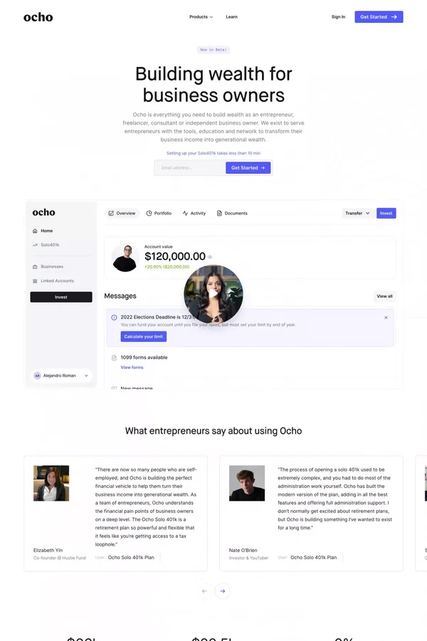 Ocho - Building Wealth for Business Owners - Landing design inspiration