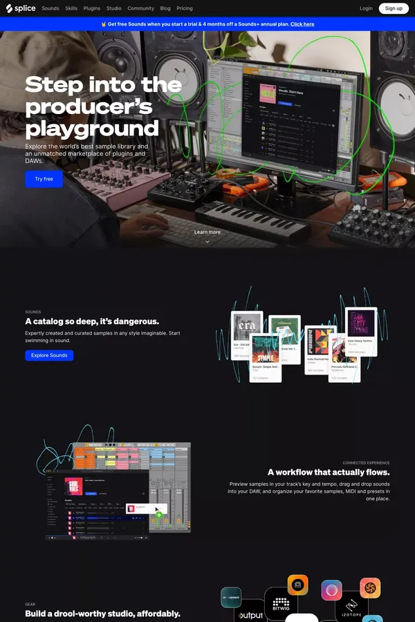 Royalty-Free Sounds, FX, Presets & More | Splice - Landing design inspiration