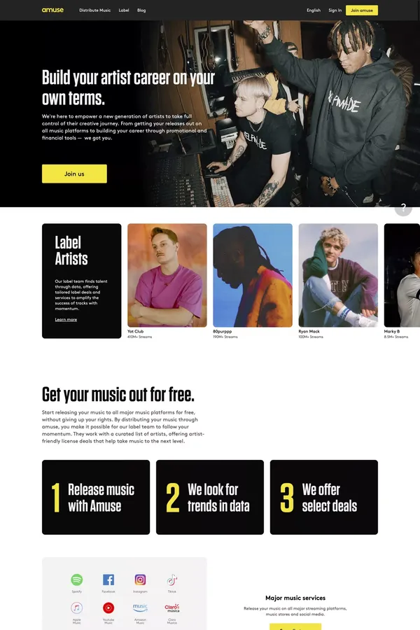 Independent Record Label & Music Distribution | amuse - Landing design inspiration