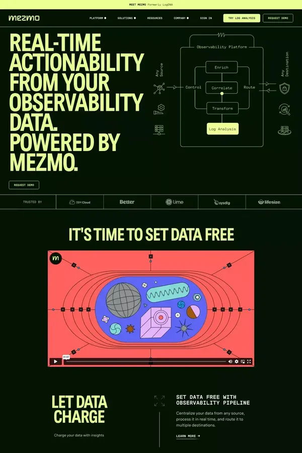 Observability Data Pipeline & Log Analysis Solutions | Mezmo - Landing design inspiration
