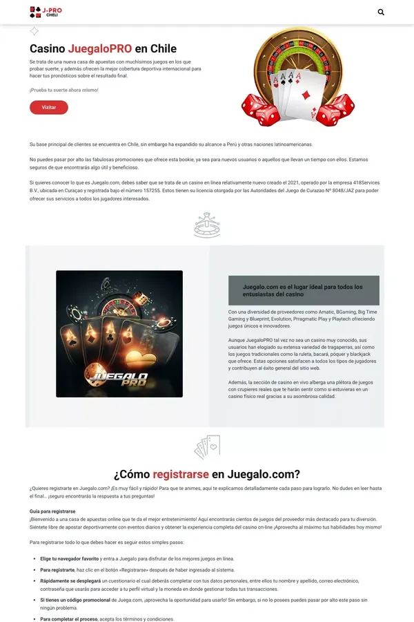 Revista completa del casino JuegaloPRO en Chile - J-PRO Cheli - website design inspiration