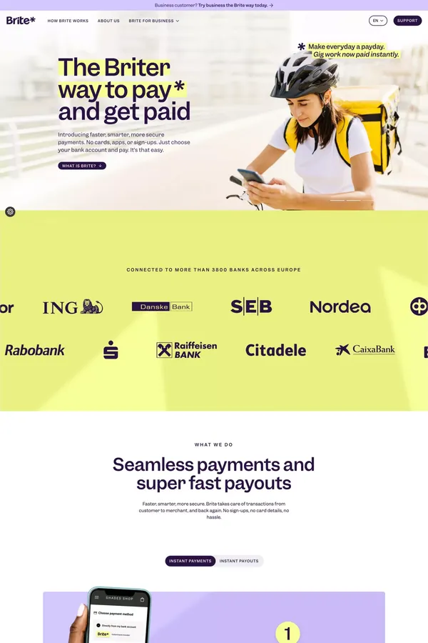 Instant payments | Brite AB | Sweden - Landing design inspiration