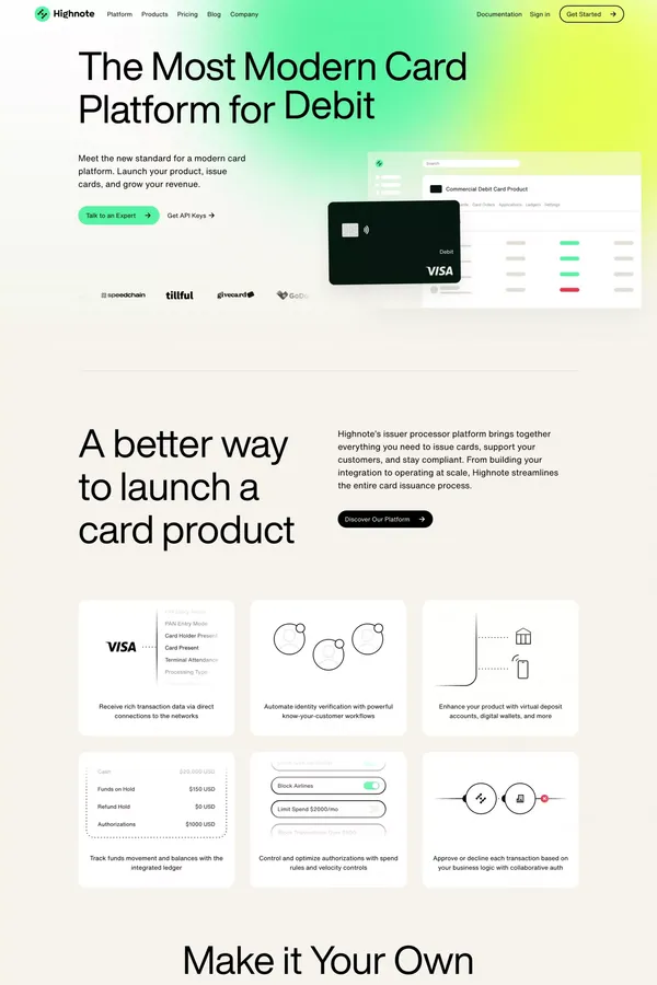 Highnote | Most Modern Card Issuer Processor and Program Management Platform - Landing design inspiration