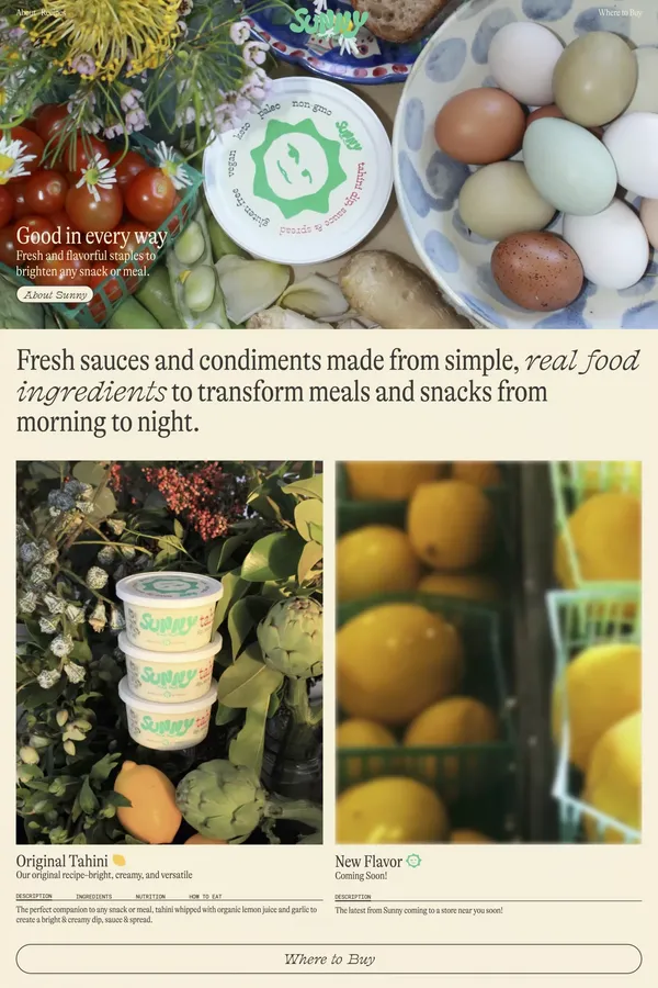 Sunny Fine Foods · Tahini Dip, Sauce & Spread - Landing design inspiration