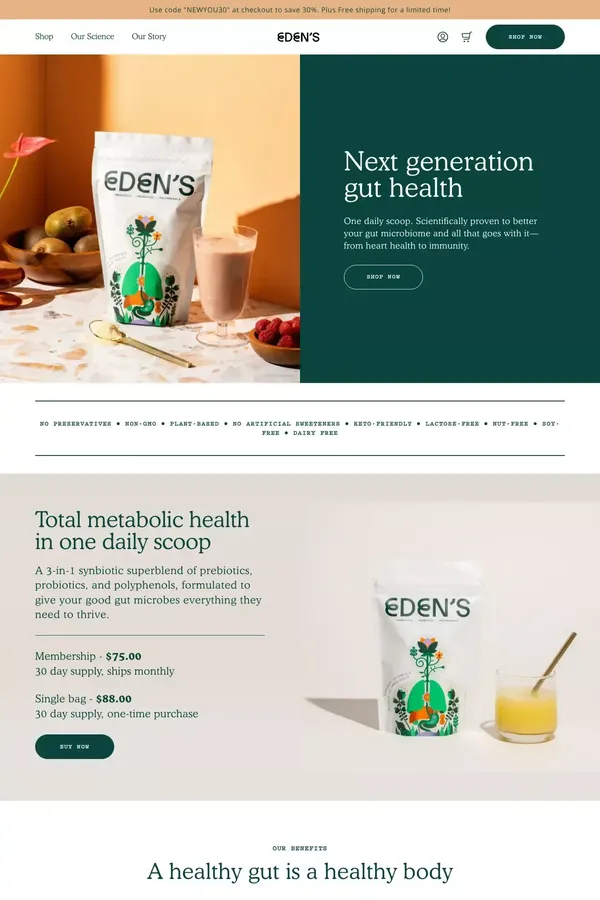 Eden's — Synbiotic Gut Health Supplements For A Healthier You - Landing design inspiration