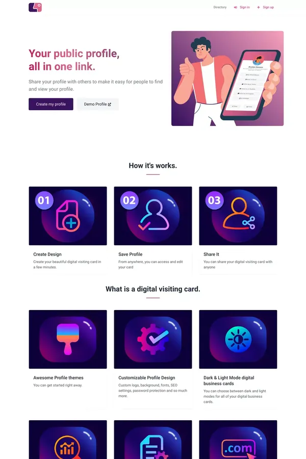 Your public profile, all in one link. - 4qr.me - website design inspiration