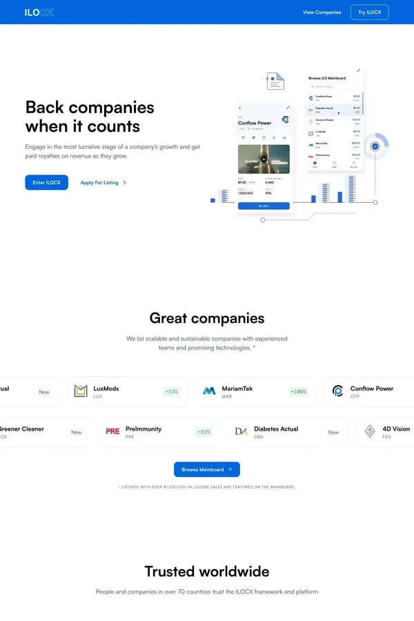 ILOCX - Back companies when it counts - Landing design inspiration