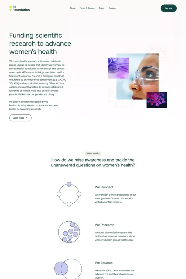 51 Foundation - Funding scientific research to advance women's health - Landing design inspiration
