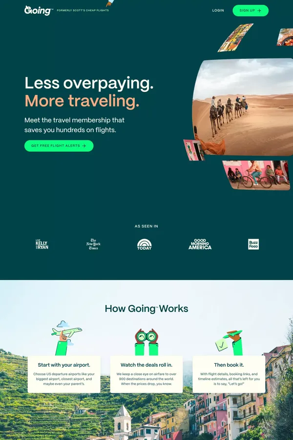 Going™ | Formerly Scott’s Cheap Flights - Landing design inspiration