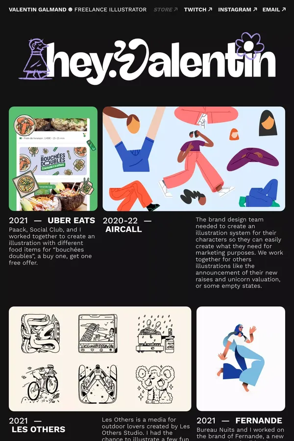 Valentin Galmand ☻ ︎Freelance Illustrator - Portfolio design inspiration