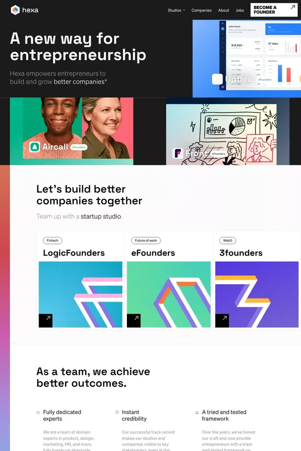 Hexa - A new way for entrepreneurship - Landing design inspiration