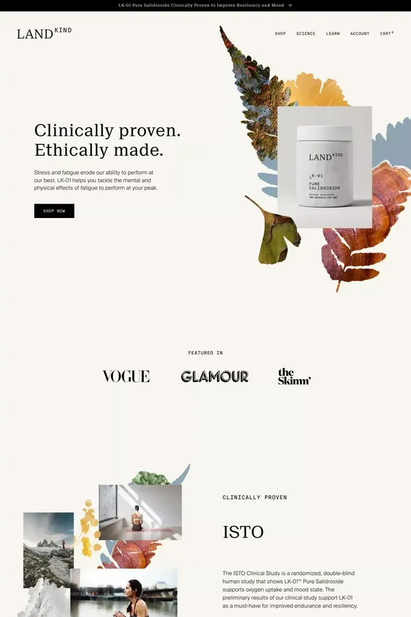 Landkind | Ethical supplements for a well world - Ecommerce design inspiration