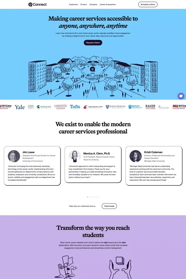uConnect: The first ever all-in-one virtual career center platform - Landing design inspiration
