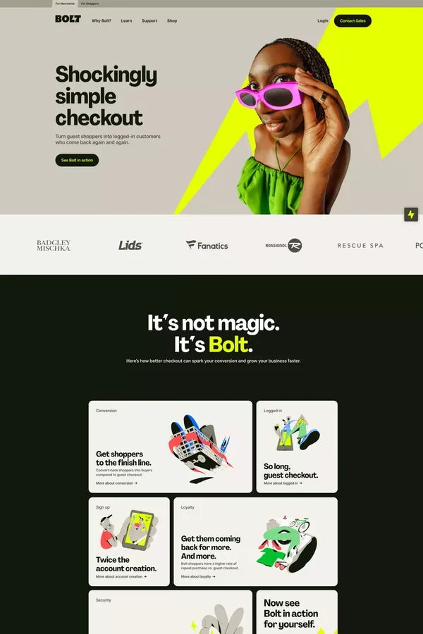 Bolt | Shockingly Simple Checkout - Landing design inspiration