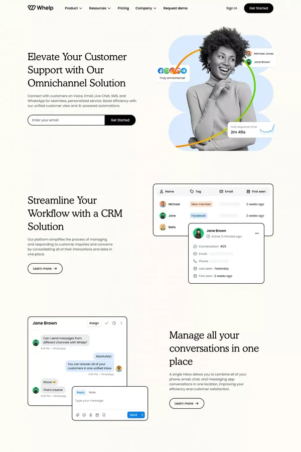 Whelp - Customer Support Platform | Home - Omnichannel Inbox with AI Capabilities - Landing design inspiration