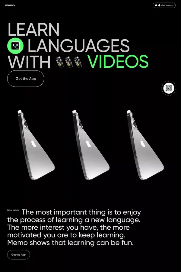 Memo - Learn languages with videos and memes - Landing design inspiration