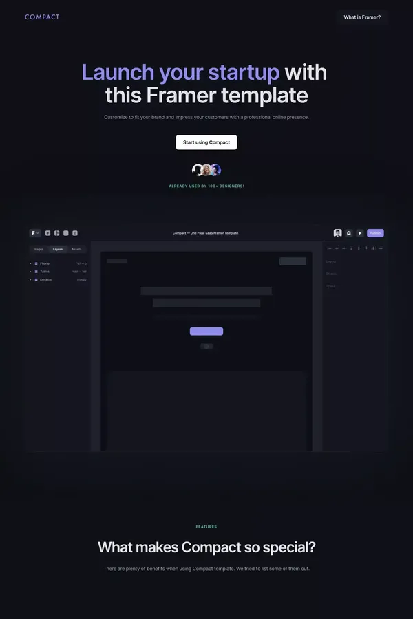 Compact â One Page SaaS Framer Template - website design inspiration