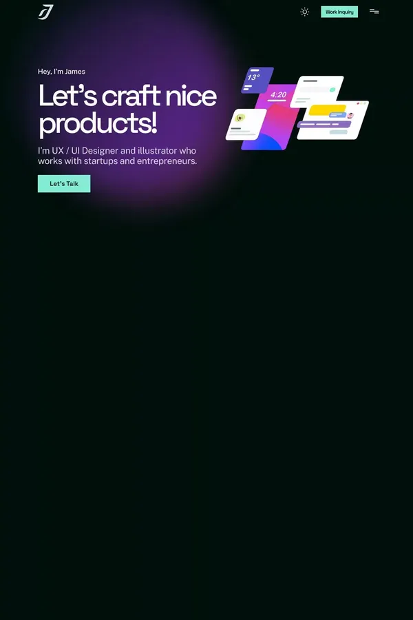 Hey James - Human Product Designer. - website design inspiration
