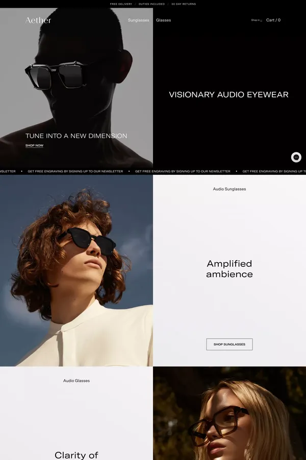 Aether - Visionary Audio Eyewear - Ecommerce design inspiration