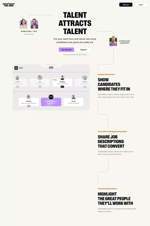 The Org: Talent attracts talent - Landing design inspiration