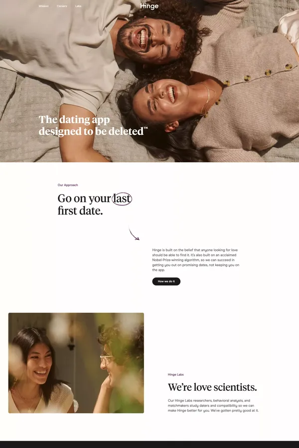 Hinge Not-so FAQ: Queer dating advice - Landing design inspiration