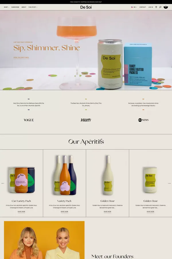 De Soi | Non-alcoholic apéritifs made with natural adaptogens - Ecommerce design inspiration