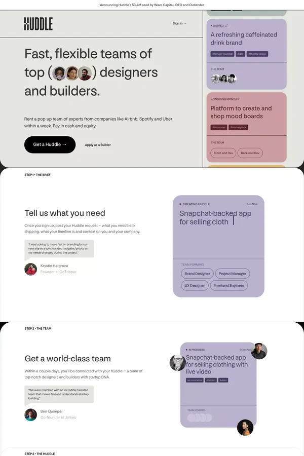 Huddle - Landing design inspiration