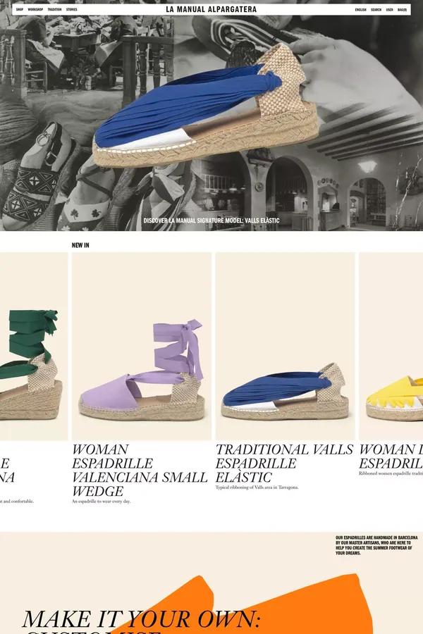 Handmade espadrille from Barcelona - La Manual Alpargatera - Ecommerce design inspiration