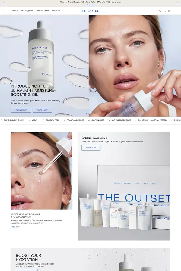 Consciously clean skincare | The Outset - Ecommerce design inspiration