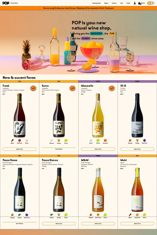 POP | Natural Wine - Ecommerce design inspiration