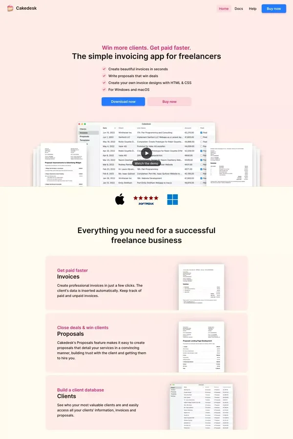 Simple invoicing app for freelancers – Cakedesk - website design inspiration