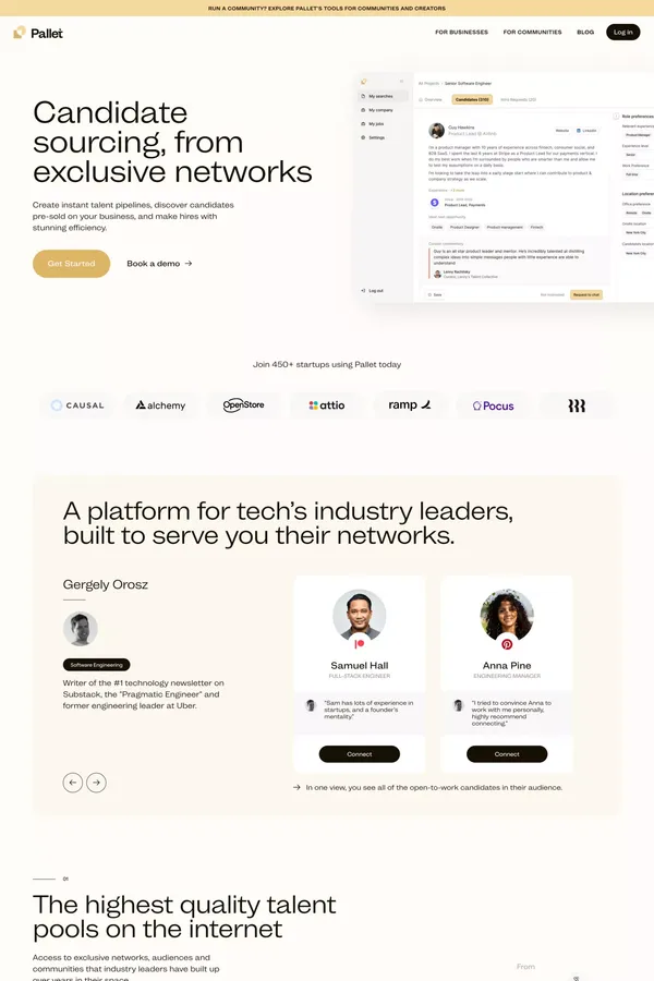 Pallet — Hire from the most talent-dense networks on the internet. - Landing design inspiration