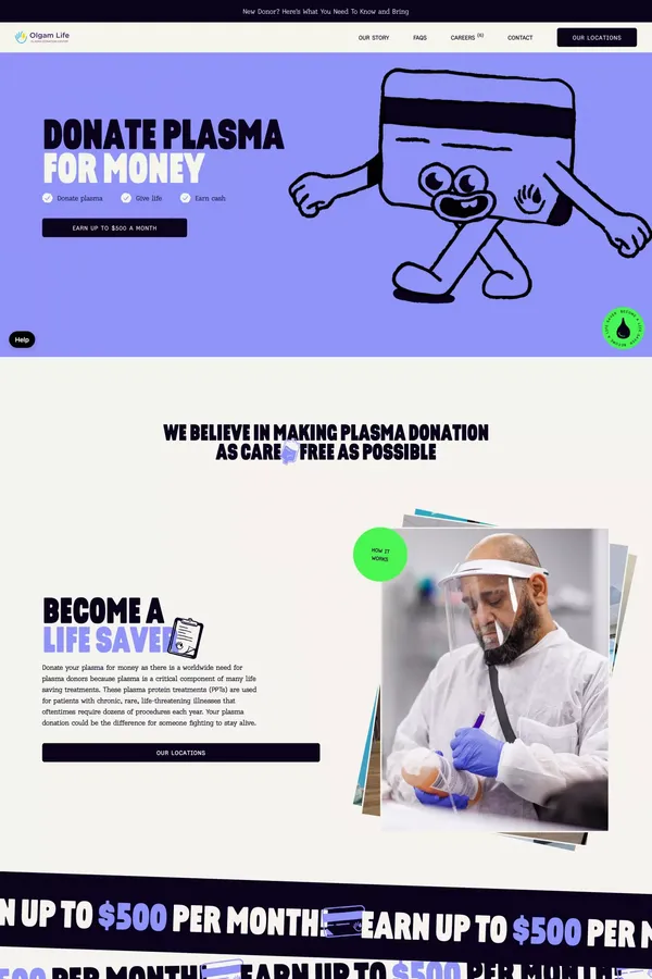 Donate Plasma For Money At Olgam Life Plasma Donation Center - Landing design inspiration