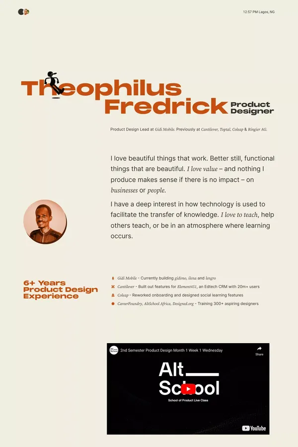 Theophilus Fredrick - Product Designer - website design inspiration
